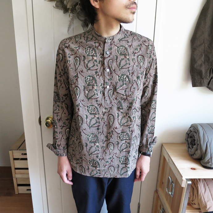 ENDS and MEANS Pullover Band Collar Shirts / Paisley エンズアンドミーンズ プルオーバー バンドカラー シャツ / ペイズリー 柄1